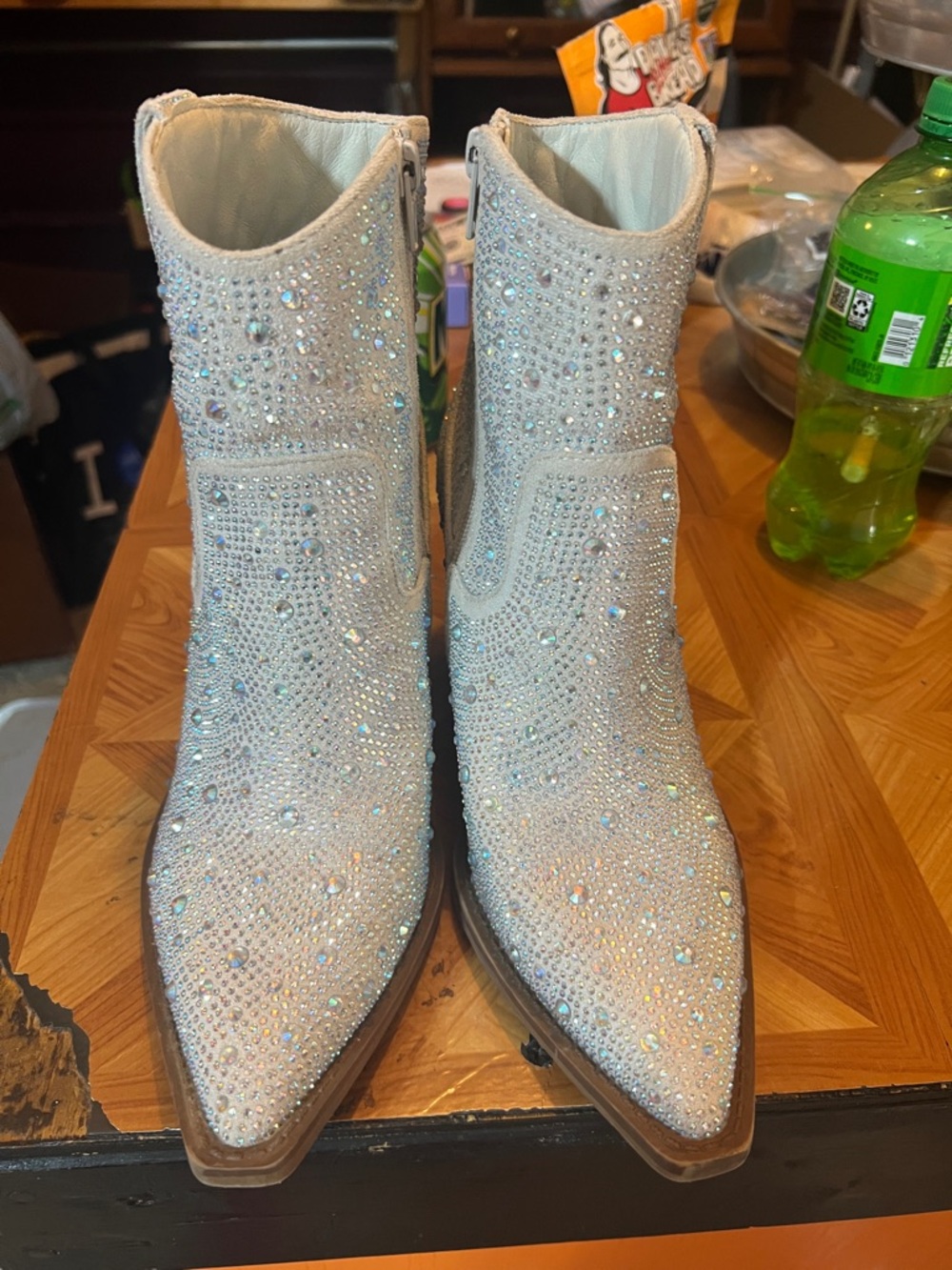 Embellished White Crystal Ankle Boots for Women